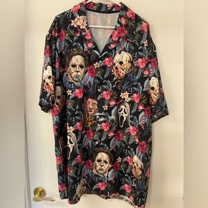 Horror Movie Villain Hawaiian Style Button Up Shirt Ghost Face Freddy Kruger